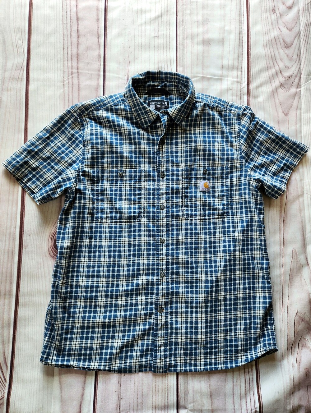 Carhartt "Rugged Flex Relaxed Fit Lightweight Short Sleeve Plaid Shirt" Blue L - Picture 4 of 11